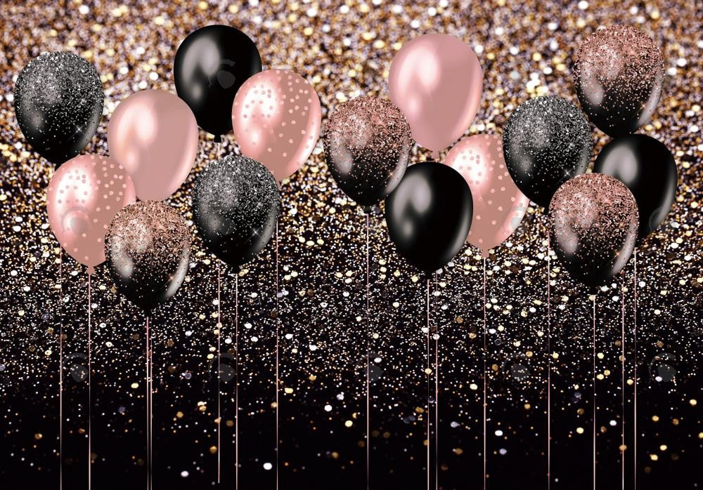 Rose Gold And Black Balloons Party Backdrop