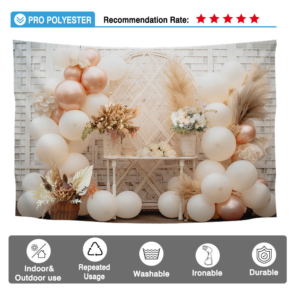 Allenjoy Beige Pastel Balloons Decor Photography Backdrop Rustic Wedding Baby Shower Bridal Portrait Photoshoot Background
