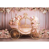Allenjoy Princess Carriage Photography Backdrop Pink Flowers Roses Party Photoshoot Background Props