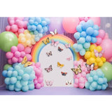Allenjoy Pastel Butterfly Birthday Rainbow Arch Photography Backdrop Fairy Cake Smash Photo Props Colorful Balloons Decoration Background