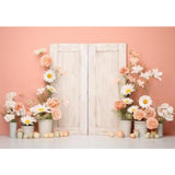 Allenjoy Wooden Doors Pink Wall Photography Backdrop Flowers Baby Shower Birthday Party Photo Booth Background