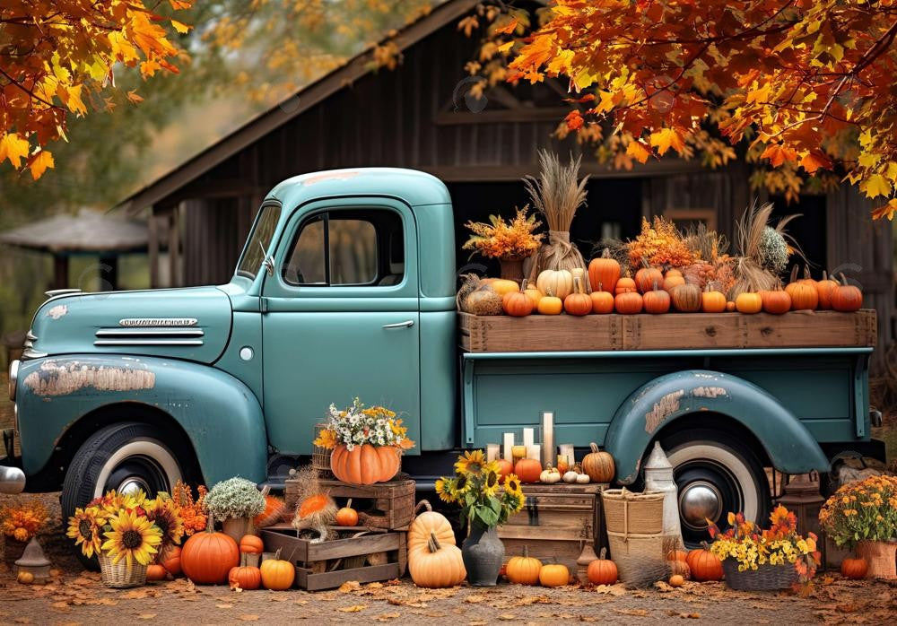 Autumn Blue Truck Backdrop