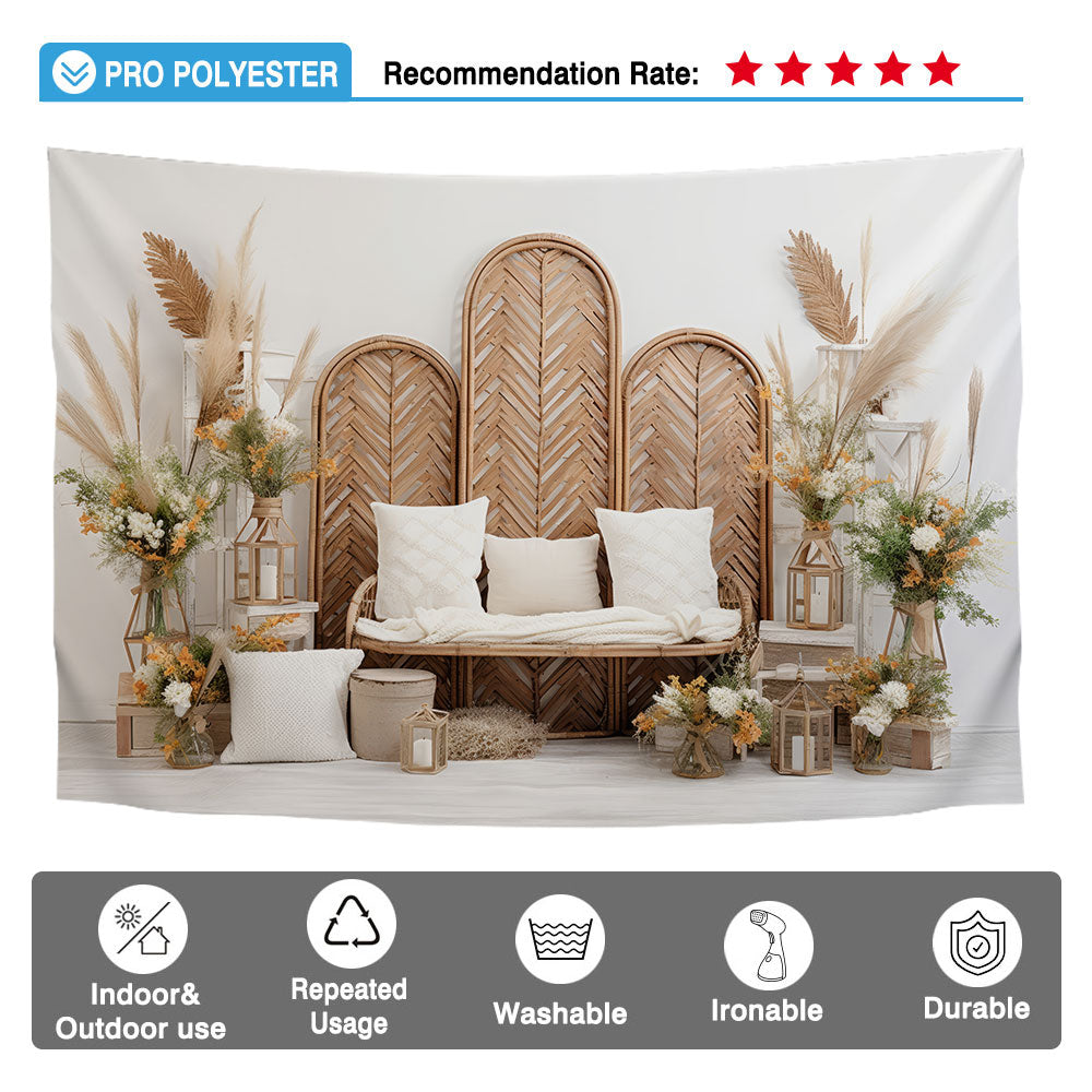 Allenjoy Boho Furniture Decoration Set Photography Backdrop Daybed Bench Pillows Leaves for Photoshoot Studio Props
