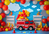 Firetruck Blue Sky Balloons Backdrop