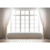 Allenjoy White Curtain Window View Photography Backdrop Realistic Indoor Design Wooden Floor Photoshoot Background