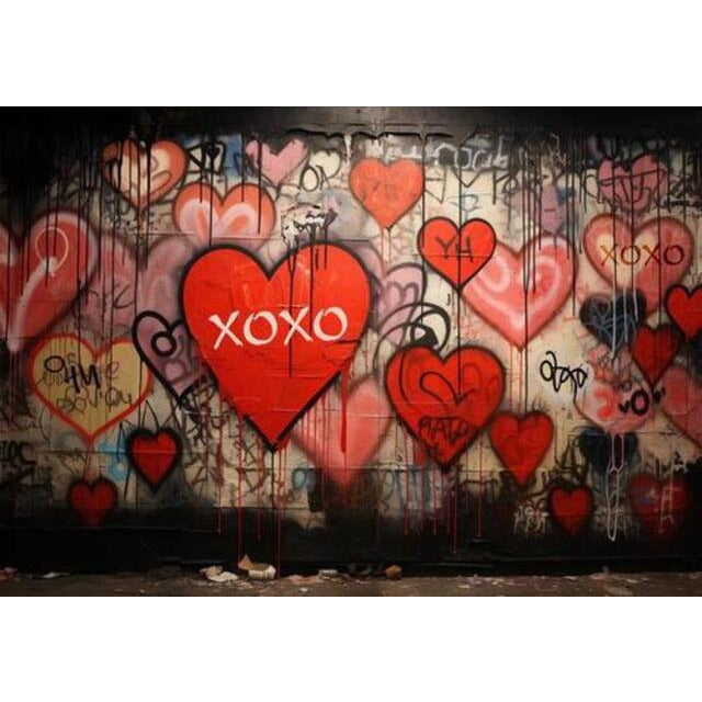 Allenjoy Valentine's Day Graffiti Photography Backdrop Colorful Hearts Wall Mural Photoshoot Background