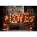 Allenjoy Valentine's Day Love Light Bulbs Photography Backdrop Red Brick Wall Wood Decor Portrait Photo Booth Background