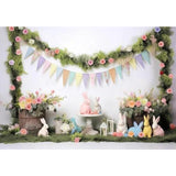 Allenjoy Easter Rabbits Floral Photography Backdrop Colored Bunny Newborn Kids Photo Studio Props Background