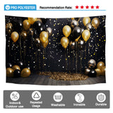 Allenjoy Black and Gold Balloons Photography Backdrop Black Background with Confetti Party Decorations Photoshoot Studio Props