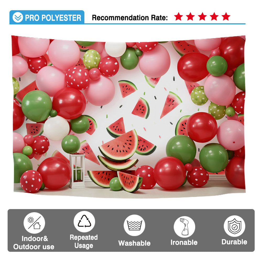 Allenjoy Watermelon Cake Smash Photography Backdrop Baby Birthday Party Balloons Decor Photoshoot Background Studio Props