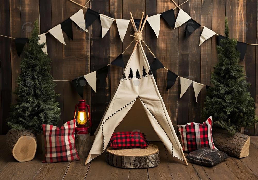 Teepee Wooden Wall Backdrop 6.5x6.5ft (2x2m) / Pro Polyester