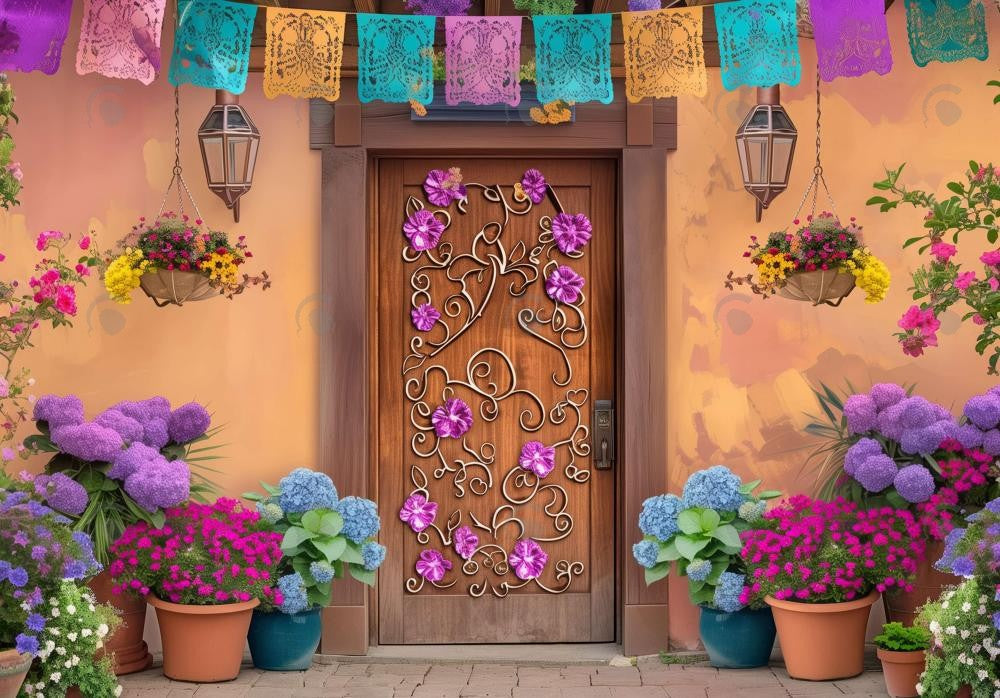 Whimsical Flower Wooden Door Backdrop