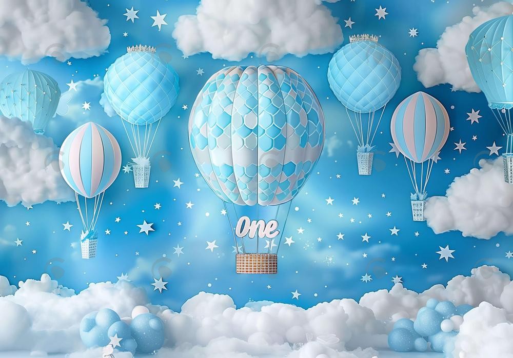Blue & White Hot Air Balloon Backdrop