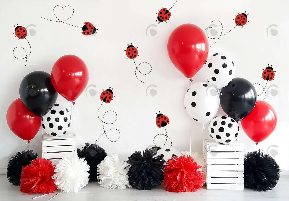 Red and Black Balloons Ladybug Backdrop