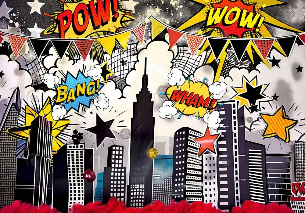 Allenjoy Superhero Super City Skyline Backdrop