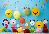 Cute Colorful Paper Cutout Cartoon Characters Backdrop