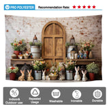 Allenjoy Easter Bunny Wooden Door Photography Backdrop Rabbits Flowers Decorations Photoshoot Background Crops