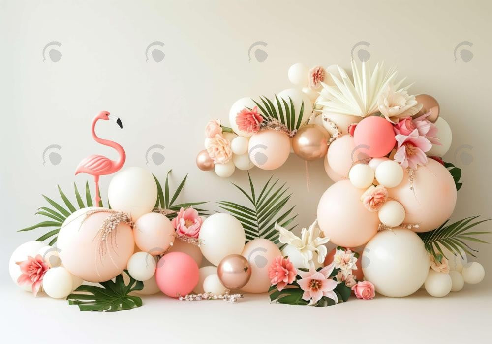 Flamingo Pastel Colored Flower Balloons Backdrop