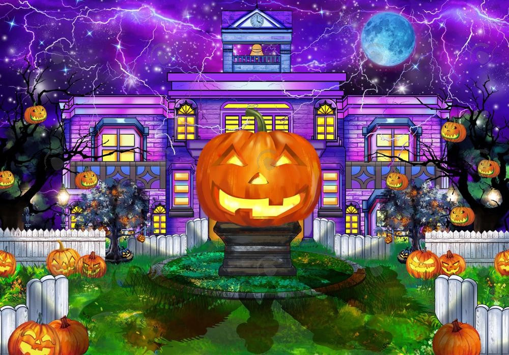 Halloween Haunted House Night Backdrop