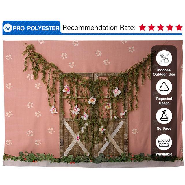 Allenjoy Wooden Door Boho Flower Backdrops for Children Portrait  Designed by Panida Phillips - Allenjoystudio