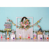 Allenjoy Easter Spring White Wood Door Eggs Bunny for Kid's Photography Photoshoot