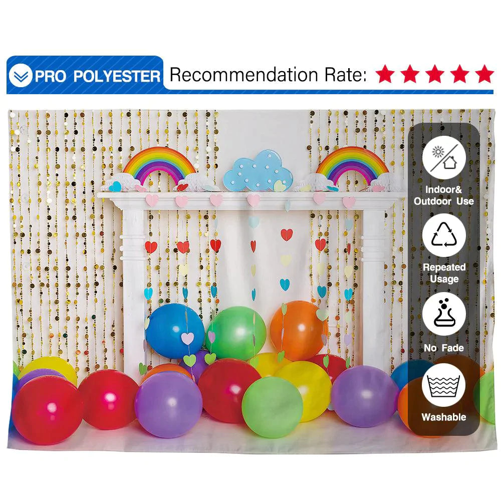 Allenjoy Rainbow Cloud Beige Backdrop with Balloons for Children - Allenjoystudio