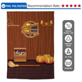 Allenjoy Halloween Candy Pumpkin Broom on Wood Floor Backdrop - Allenjoystudio