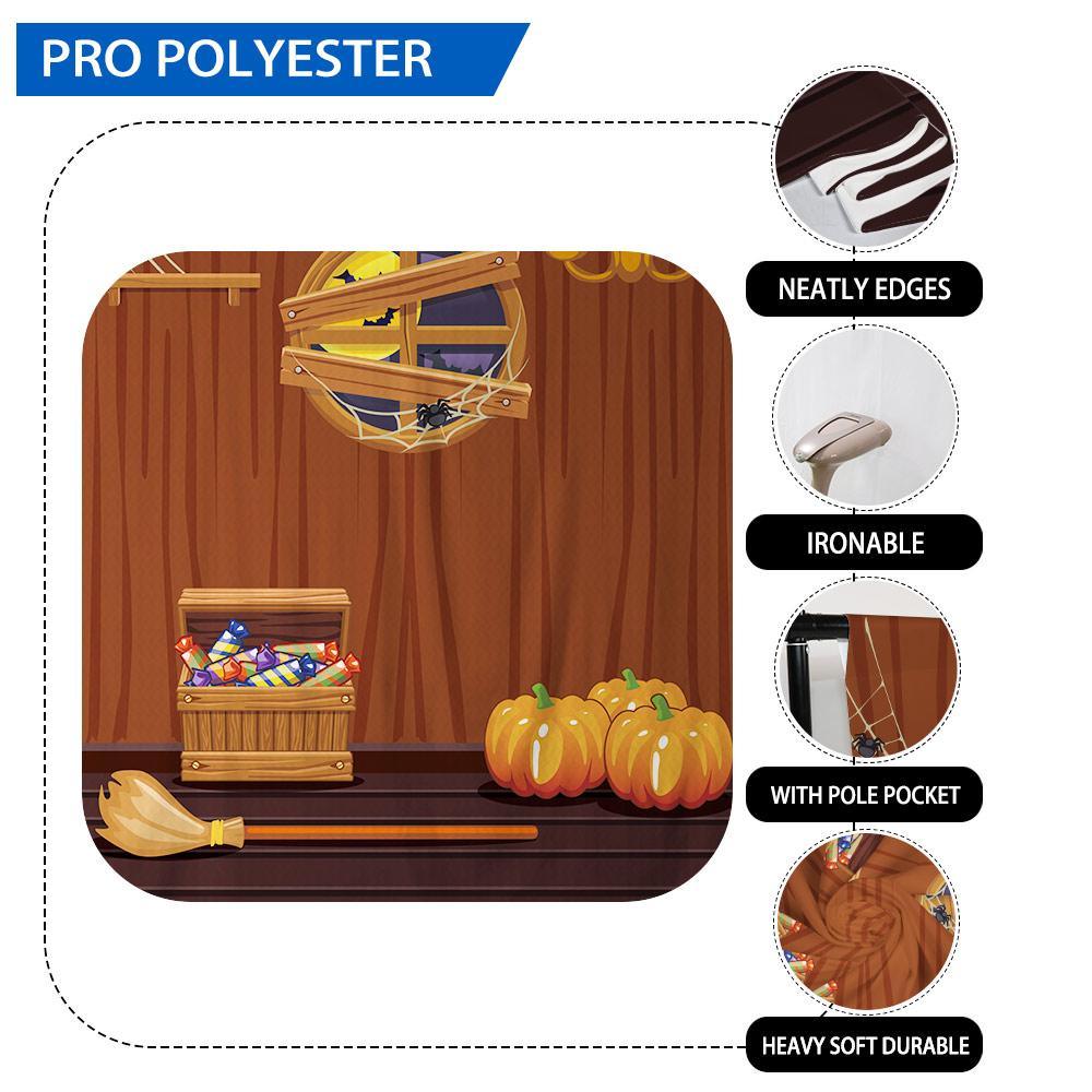 Allenjoy Halloween Candy Pumpkin Broom on Wood Floor Backdrop - Allenjoystudio