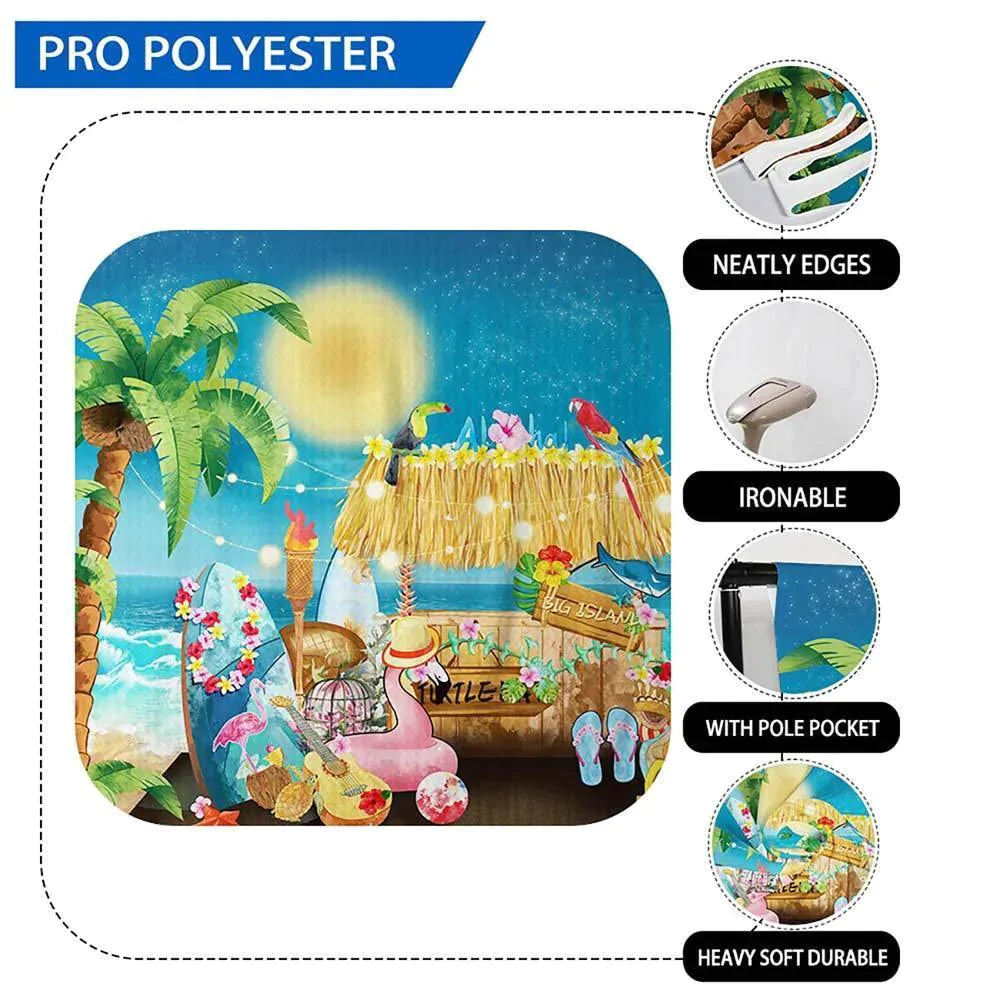 Allenjoy Aloha Luna Party Hawaiian Backdrop Flamingo Coconut Tree Surfboard Decor - Allenjoystudio