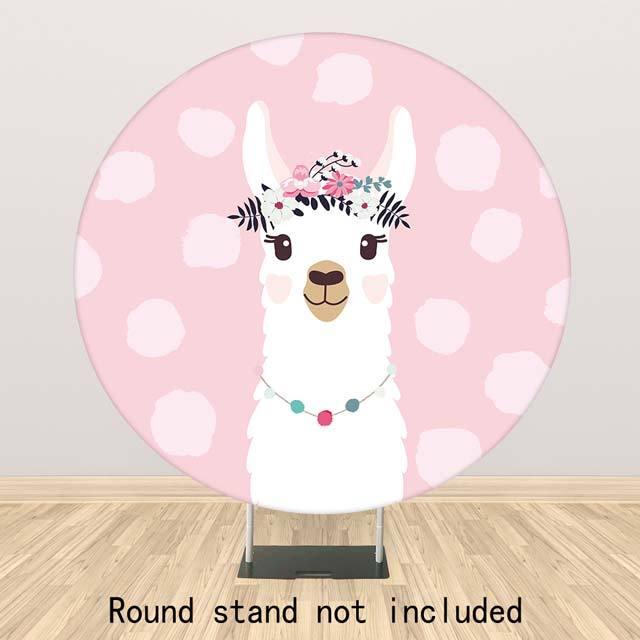 Allenjoy Alpaca Pink Round Backdrop - Allenjoystudio