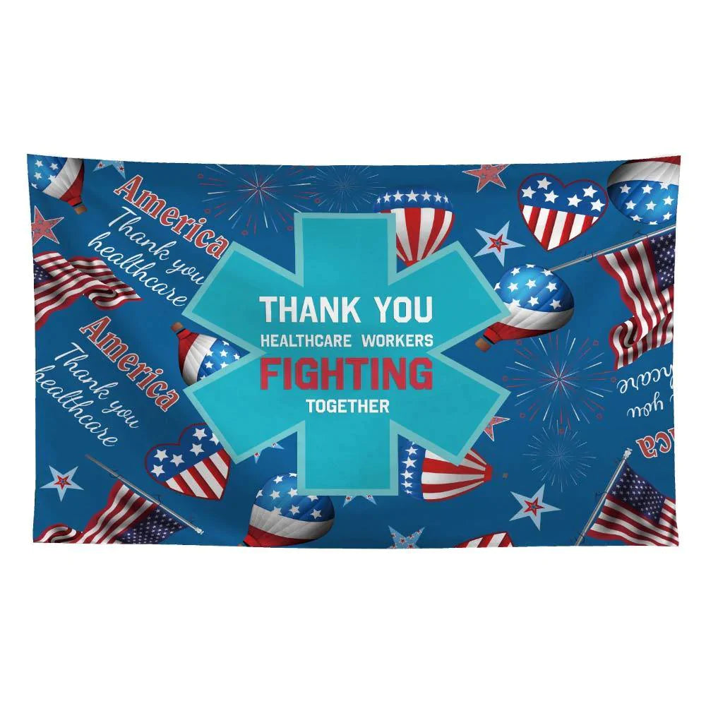 Allenjoy American Flag Fireworks Backdrop Thank you Healthcare Workers Fighting Together - Allenjoystudio