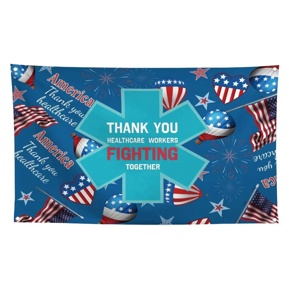 Allenjoy American Flag Fireworks Backdrop Thank you Healthcare Workers Fighting Together - Allenjoystudio