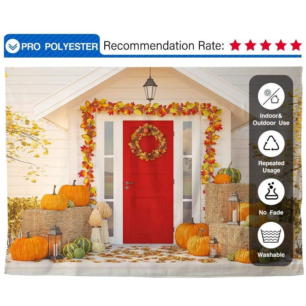 Allenjoy Pumpkin Haystack Potted White Wood House Backdrop for Thanksgiving Day - Allenjoystudio