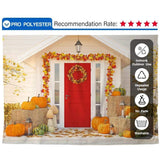 Allenjoy Pumpkin Haystack Potted White Wood House Backdrop for Thanksgiving Day - Allenjoystudio
