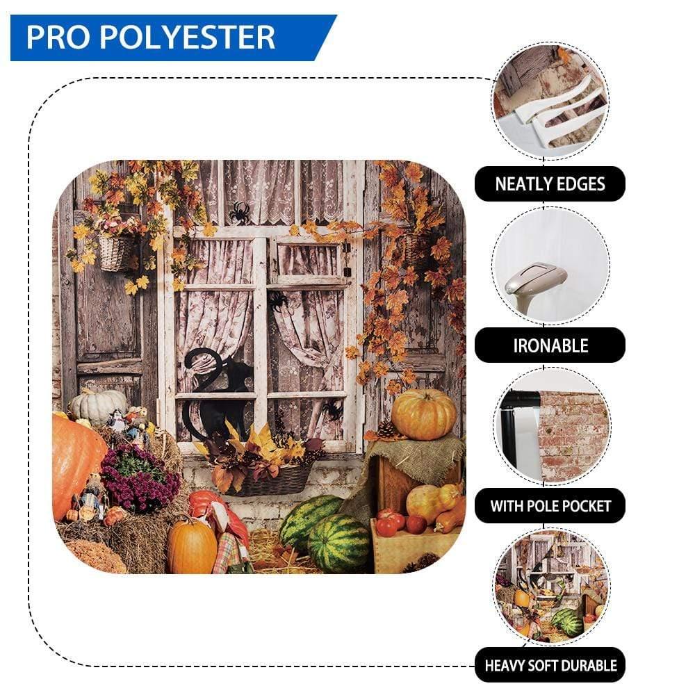 Allenjoy Autumn Pumpkin Window Brick Wall Outdoor Fall Photography Backdrop - Allenjoystudio
