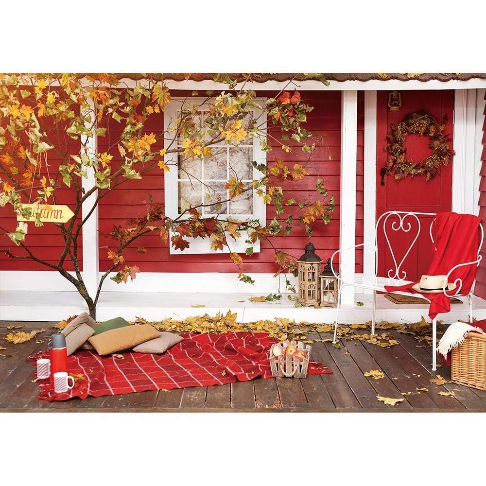 Autumn Picnic Terrace Red Plaid Basket Courtyard Backdrop - Allenjoystudio