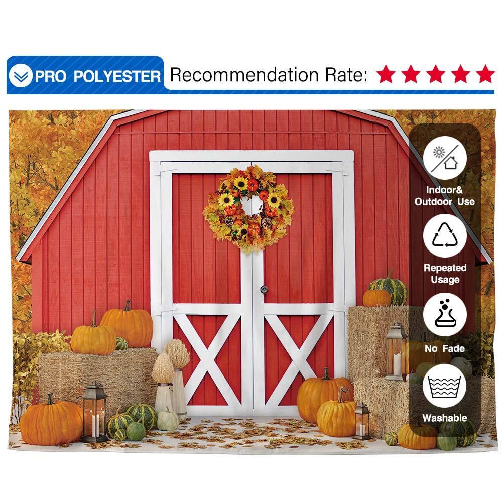 Allenjoy Autumn Red Wood Houes Pumpkin Farm Harvest Backdrop - Allenjoystudio