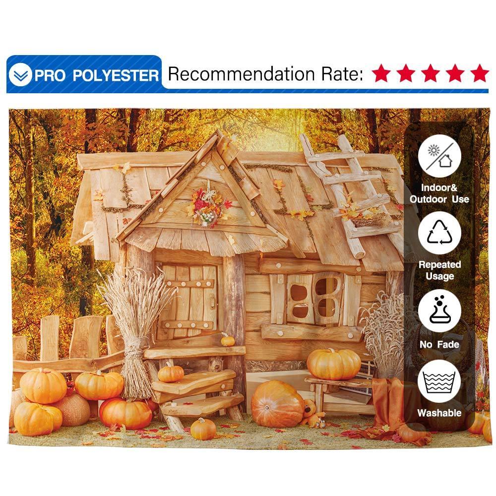 Allenjoy Autumn Pumpkin Wooden House Backdrop in Forest Backdrop - Allenjoystudio