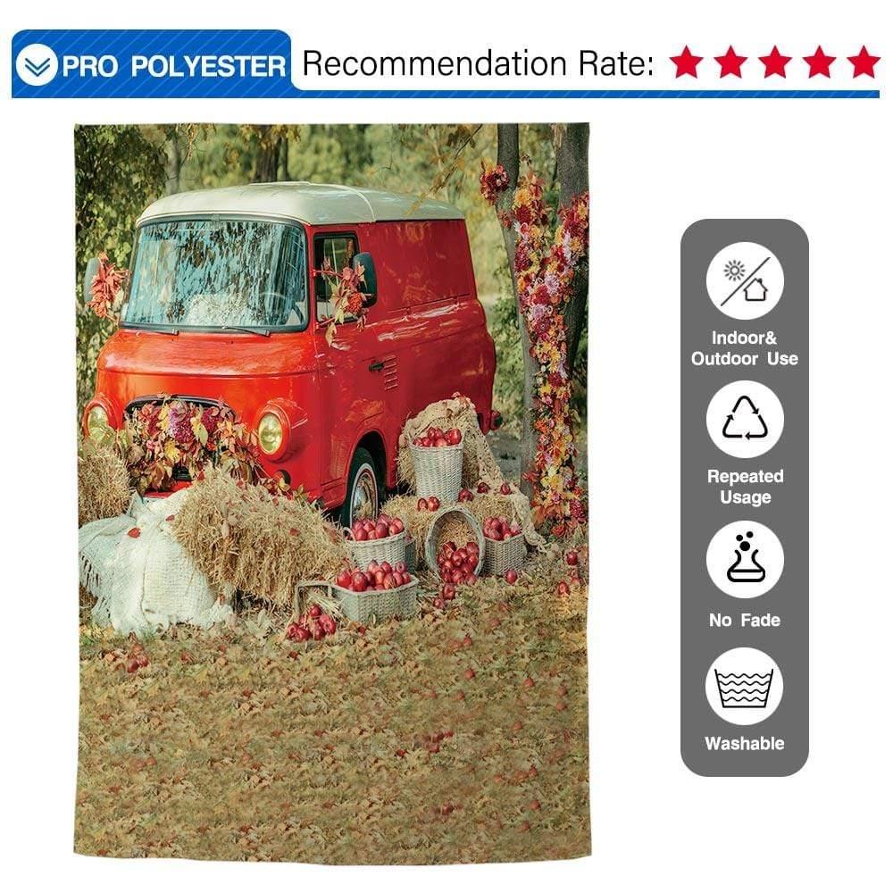 Allenjoy Fall Harvest Red Car Maple leaves Floor Backdrop for Kids - Allenjoystudio