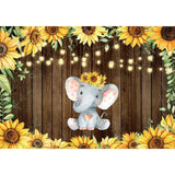 Allenjoy Baby Elephant Sunflower Brown Wood Backdrop - Allenjoystudio