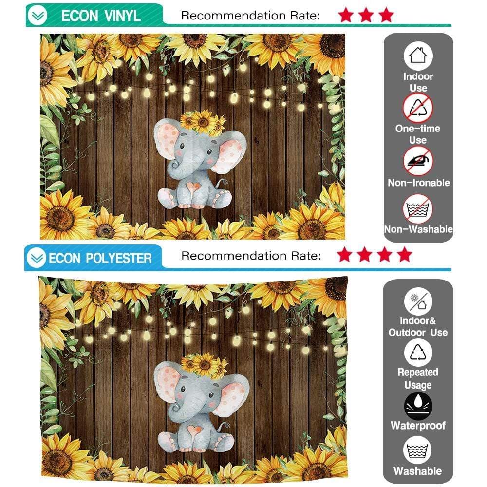 Allenjoy Baby Elephant Sunflower Brown Wood Backdrop - Allenjoystudio