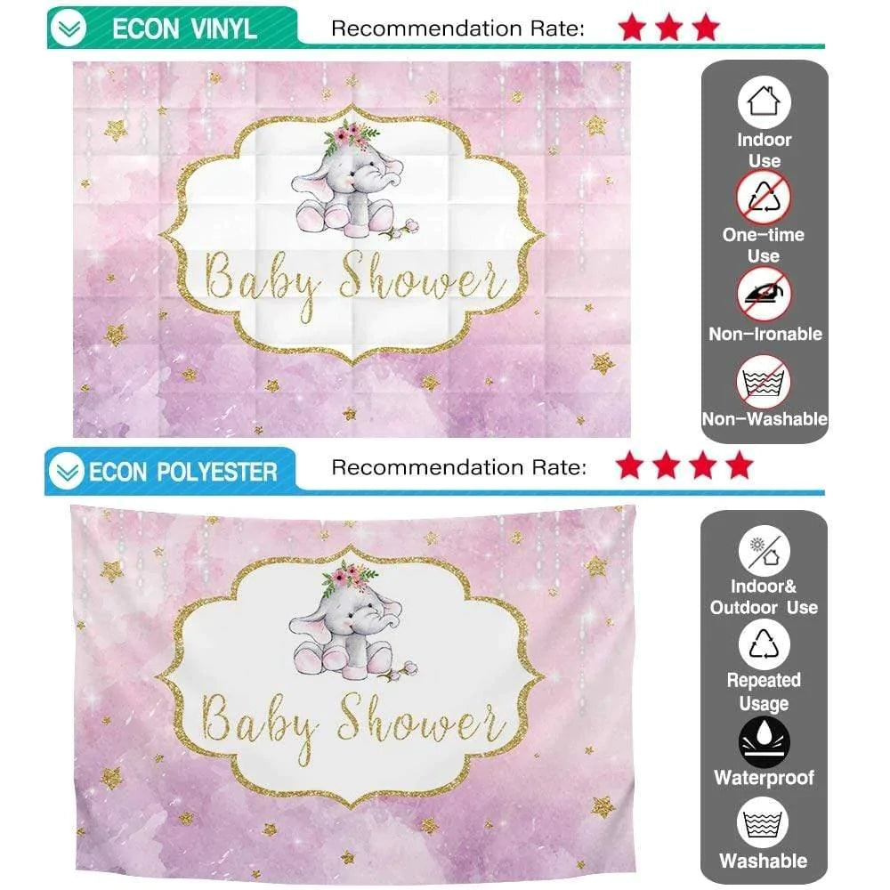 Allenjoy Baby Shower Elephant Stars Pink Watercolor Backdrop - Allenjoystudio