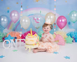 Allenjoy Blue Sky White Cloud Rainbow Painting Backdrop