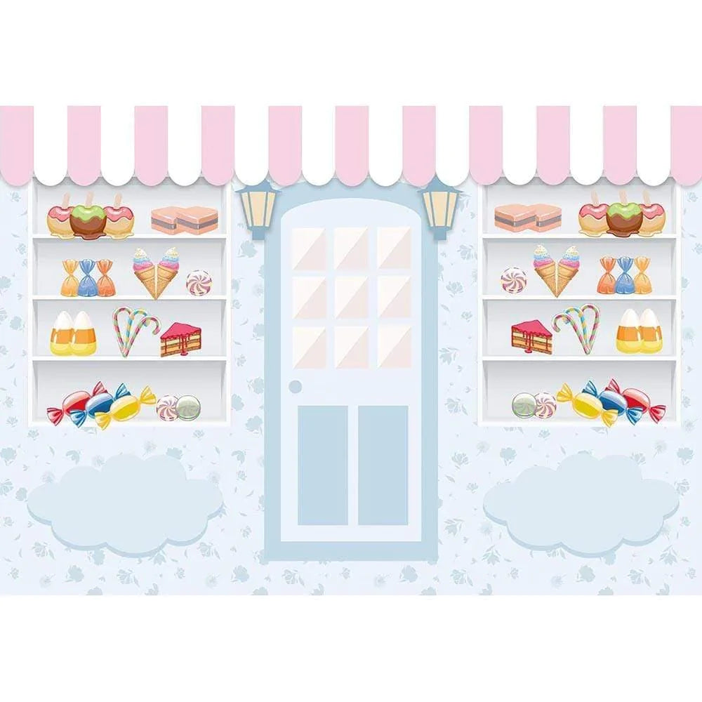 Allenjoy Candy Store Ice Cream Blue Birthday Backdrop - Allenjoystudio