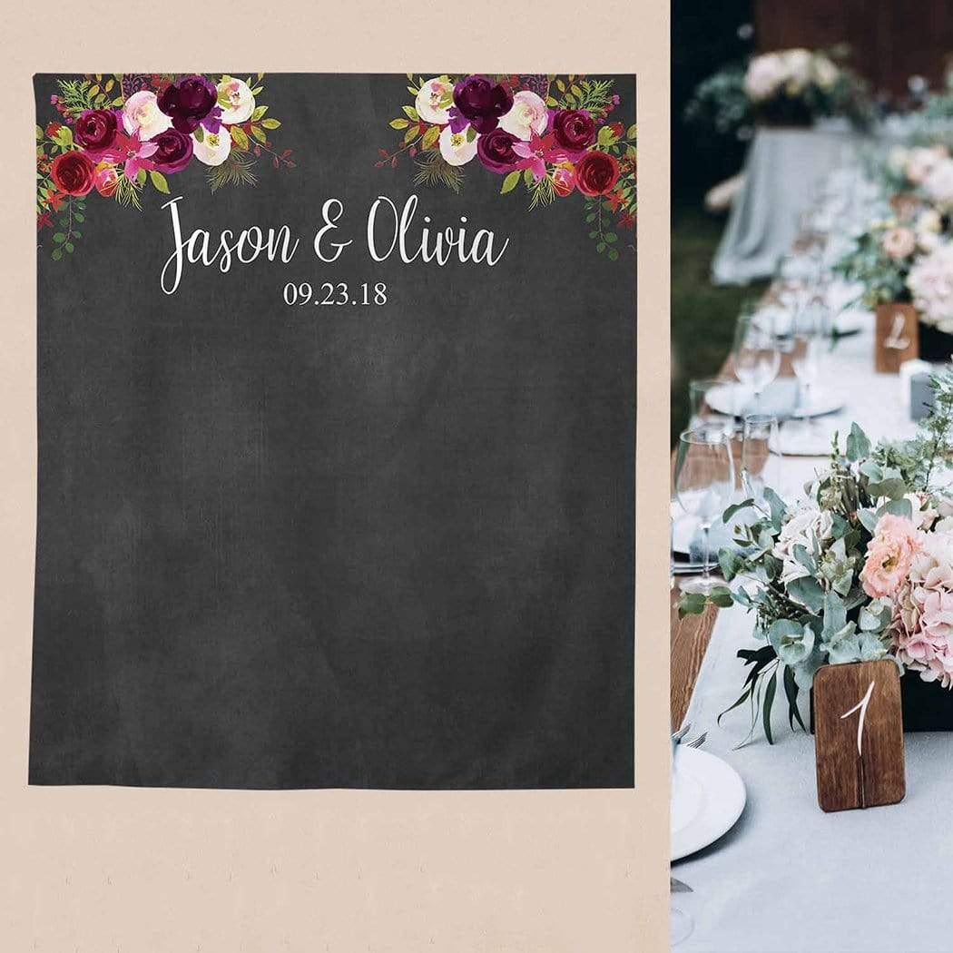 Allenjoy Backdrop Chalkboard Dark Floral Love Wedding Bridal Shower Anniversary Romantic Photocall Custom Personalized - Allenjoystudio