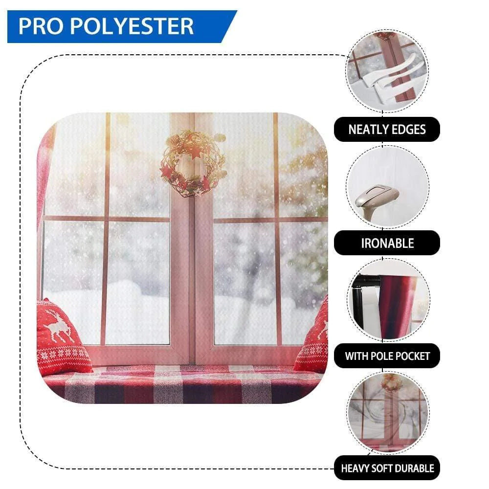 Allenjoy Christmas Bay Window Red Curtain Winter Snowy Backdrop - Allenjoystudio