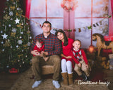 Allenjoy Christmas Bay Window Red Curtain Winter Snowy Backdrop - Allenjoystudio