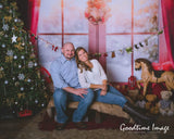 Allenjoy Christmas Bay Window Red Curtain Winter Snowy Backdrop - Allenjoystudio