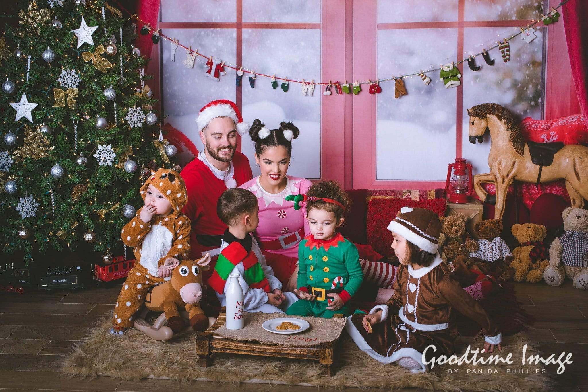 Allenjoy Christmas Bay Window Red Curtain Winter Snowy Backdrop - Allenjoystudio