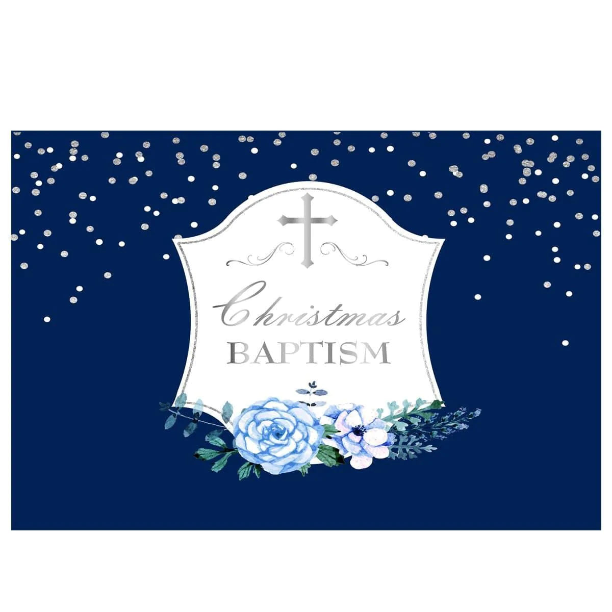 Allenjoy Christmas BAPTISM Sliver Dots  Navy Blue Backdrop - Allenjoystudio
